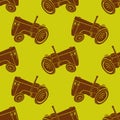 Seamless pattern with Old farm tractor. Vector Royalty Free Stock Photo