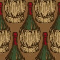 Seamless pattern with old-fashioned wine bottles