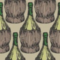 Seamless pattern with old-fashioned wine bottles