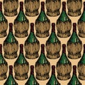 Seamless pattern with old-fashioned wine bottles