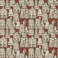 seamless pattern with old hand drawn houses in retro style