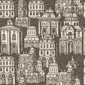 Seamless pattern with old hand drawn houses Royalty Free Stock Photo