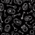 Seamless pattern of old padlocks and keys doodles