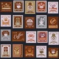 Seamless pattern of postage stamps on coffee theme Royalty Free Stock Photo