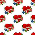 Seamless pattern in old school tattoo style. Royalty Free Stock Photo