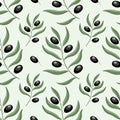 Seamless pattern with olive branches on a light background. background design for fashion, interior or textile. Vector Royalty Free Stock Photo