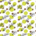 A seamless pattern of olive sprigs, drawn doodle elements in sketch style. Olive with berries and abstract spots on a Royalty Free Stock Photo