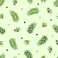 Seamless pattern of olive tree twigs and leaves and olive berries. Vector illustration, background or wallpaper. Royalty Free Stock Photo
