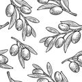 Seamless pattern Olives on branch with leaves. Royalty Free Stock Photo