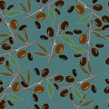 Seamless pattern with olives in green