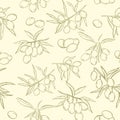 Seamless pattern with olives. Vector. Hand sketch olive. Background with fruits of oilseeds, Agriculture.