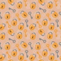 Seamless pattern with open and closed lock and keys