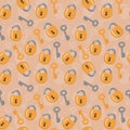 Seamless pattern with open and closed lock and keys