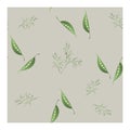 Seamless pattern with open pea pods, peas and dill green on a gray background Royalty Free Stock Photo