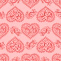 Seamless pattern with openwork hearts on a pink background in vector.