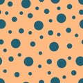 Seamless pattern. Orange background with blue circles . Vector illustration. Royalty Free Stock Photo