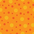 Seamless pattern. Orange background with yellow circles . Vector illustration. Royalty Free Stock Photo