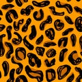 Seamless pattern orange black leopard panther fur design, abstract simple lines scandinavian style background grunge texture. Royalty Free Stock Photo