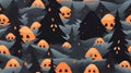 a seamless pattern with orange and black skulls in the forest