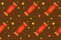 Seamless pattern with orange candies with dots on brown board. Halloween illustration. Trendy hand drawn design Royalty Free Stock Photo