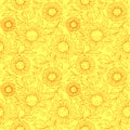 seamless pattern of orange contours of flowers on a yellow background Royalty Free Stock Photo