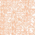 Seamless pattern of orange coral seaweeds silhouettes flat vector illustration on white background