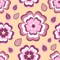 Seamless pattern orange with flowers sakura and leaves Royalty Free Stock Photo