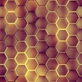 Seamless pattern of orange illuminating hexagons 3D render