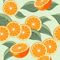 Seamless pattern. Orange juicy fruits leaves and flowers.