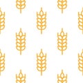 Seamless pattern of orange line wheat ears. Raster illustration on white background.