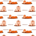 seamless pattern of orange medical instruments, pills, and syrups Royalty Free Stock Photo