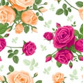 Seamless pattern of orange and pink roses. Vector illustration, background, pattern, texture. For wallpaper, textiles, wrapping Royalty Free Stock Photo