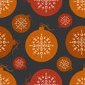 Seamless pattern orange and red Christmas ball