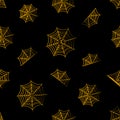 Seamless pattern with orange spiderwebs on black background for Halloween. Vector Royalty Free Stock Photo