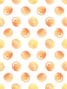 Seamless pattern with orange watercolor polka dots. Vector illustration