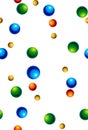 Seamless pattern of orange, yellow, blue and green dots in chaotic order. Christmas, Birthday, Valentine's Day wrapping Royalty Free Stock Photo