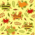 Seamless pattern with orange, yellow and green ethnic doodle hearts