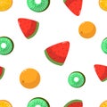 Seamless pattern of oranges kiwi and watermelon on white background vector illustration