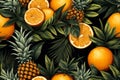 seamless pattern with oranges and pineapples on black background Royalty Free Stock Photo