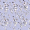 Seamless pattern with orchids on light blue background. Pencil hand drawing. Chinese traditional pattern. Print, packaging, wallpa