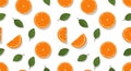Seamless pattern of orenge and leaf, cute sliced orange and green leaves arranged in a continuous repeating design Royalty Free Stock Photo