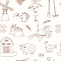 Seamless pattern with Organic farm hand drawn decorative icons set Royalty Free Stock Photo