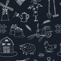 Seamless pattern with Organic farm hand drawn decorative icons set Royalty Free Stock Photo