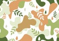 Seamless pattern with organic shape blots in memphis style. Stylish floral painted wallpaper with leaves. Summer nature tile Royalty Free Stock Photo