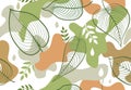 Seamless pattern with organic shape blots in memphis style. Stylish floral painted wallpaper with leaves. Summer nature tile Royalty Free Stock Photo