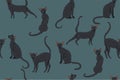 Seamless pattern with oriental cats. Vector graphics