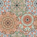 Seamless pattern in oriental style, colored wrapping-paper with flowery mandalas ornament. Turkish, arabic, indian