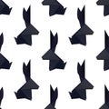 Seamless pattern with origami black rabbits on white background. Vector texture with polygonal hares. Symbol of Chinese of New Royalty Free Stock Photo