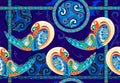 Seamless pattern ornament. Abstract background with ancient fantastic Celtic birds and triple trickle spiral ornament. Luxury