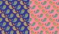 Seamless pattern with ornament of cute paisley birds.